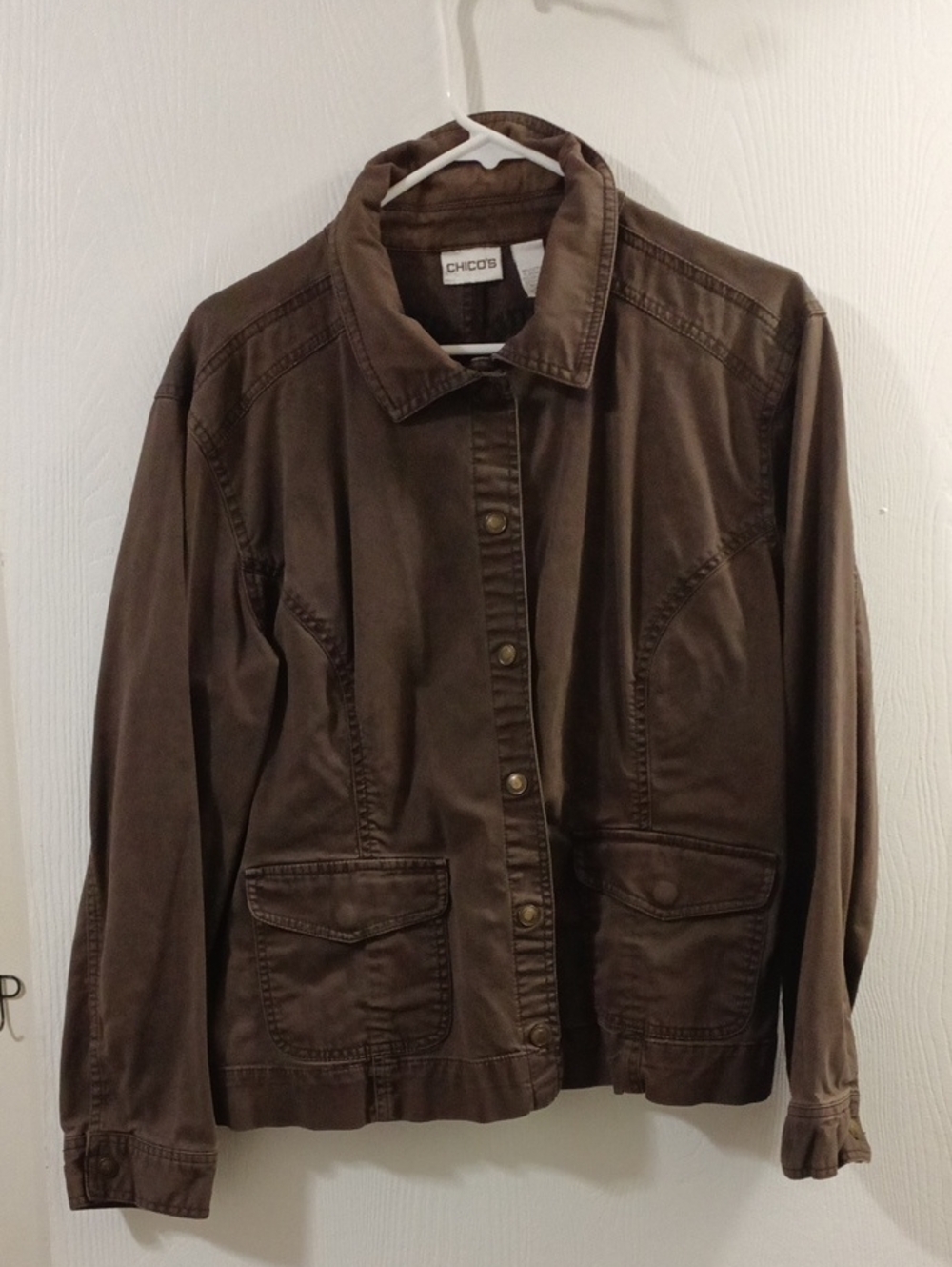 Chico's Chestnut Brown Cotton Button-Front Jacket